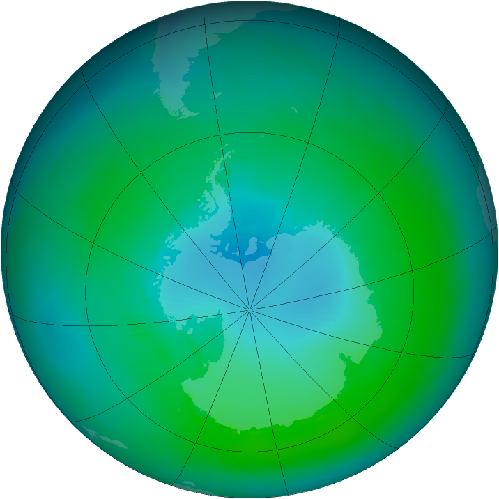Antarctic ozone map for February 1988